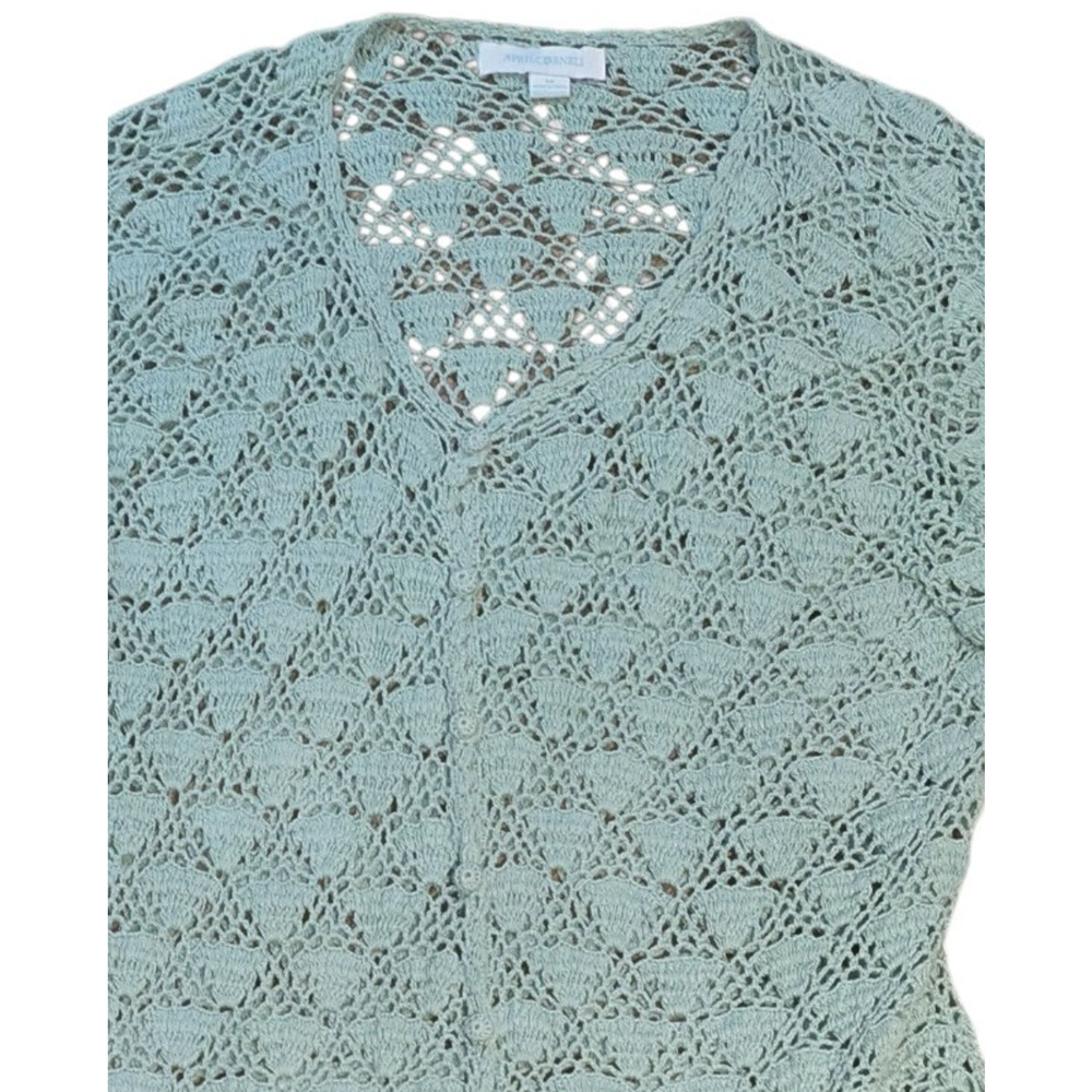 April Cornell Sweater Womens Medium Green Knit Cardigan Cotton Crochet - Picture 4 of 10